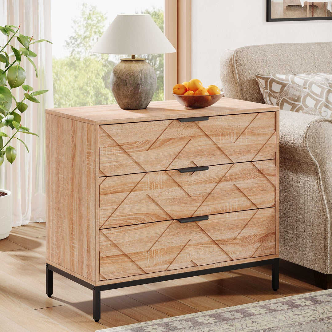 Tribesigns Wooden Nightstand Set of 2 with 3 Drawers, 31" Wide Night Stand with Metal Legs, Modern Large Bedside End Table for Bedroom, Living Room 
