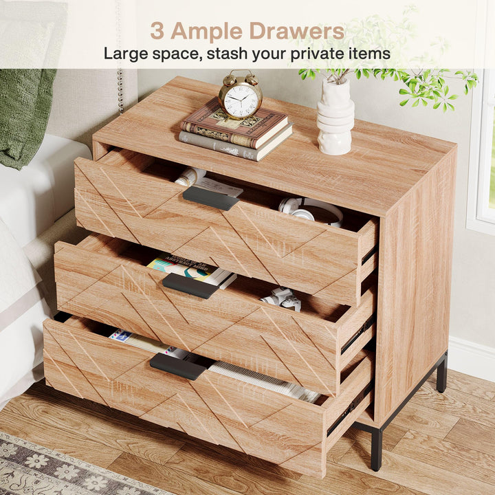 Tribesigns Wooden Nightstand Set of 2 with 3 Drawers, 31" Wide Night Stand with Metal Legs, Modern Large Bedside End Table for Bedroom, Living Room 