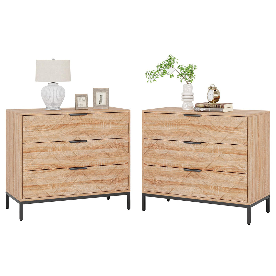 Tribesigns Wooden Nightstand Set of 2 with 3 Drawers, 31" Wide Night Stand with Metal Legs, Modern Large Bedside End Table for Bedroom, Living Room 