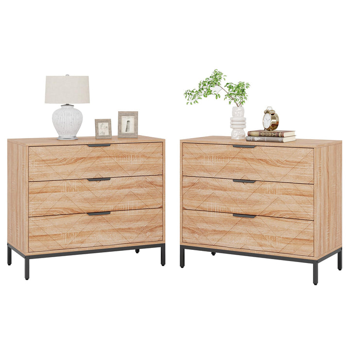 Tribesigns Wooden Nightstand Set of 2 with 3 Drawers, 31" Wide Night Stand with Metal Legs, Modern Large Bedside End Table for Bedroom, Living Room 