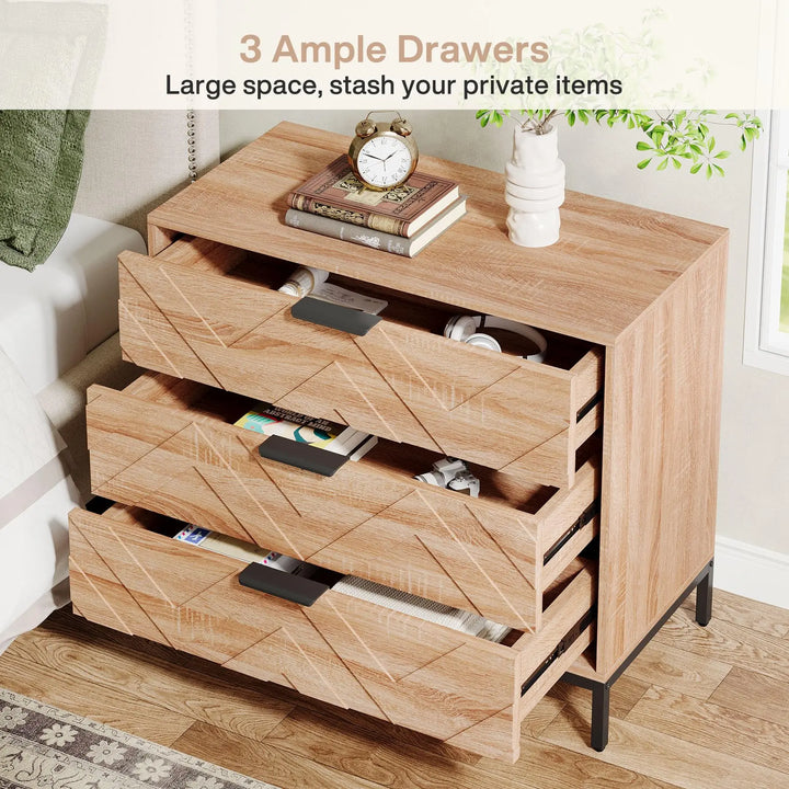 Tribesigns Wooden Nightstand Set of 2 with 3 Drawers, 31" Wide Night Stand with Metal Legs, Modern Large Bedside End Table for Bedroom, Living Room 
