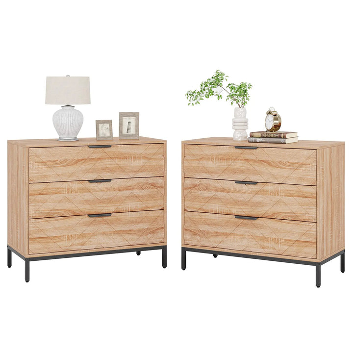 Tribesigns Wooden Nightstand Set of 2 with 3 Drawers, 31" Wide Night Stand with Metal Legs, Modern Large Bedside End Table for Bedroom, Living Room 
