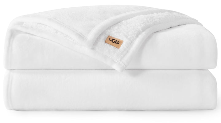 UGG Nita Queen Blanket, Reversible Plush Fleece, 90" x 90", White 