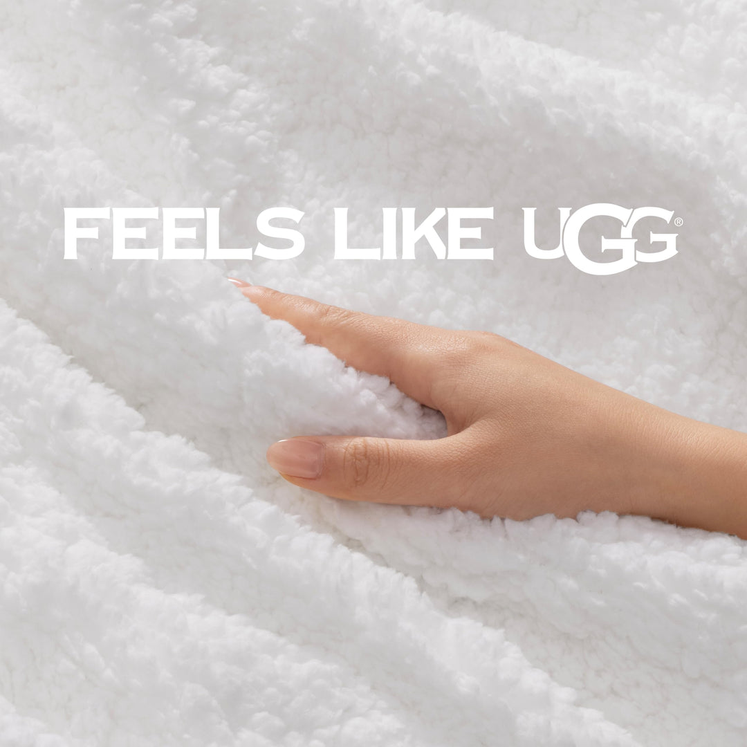 UGG Nita Queen Blanket, Reversible Plush Fleece, 90" x 90", White 