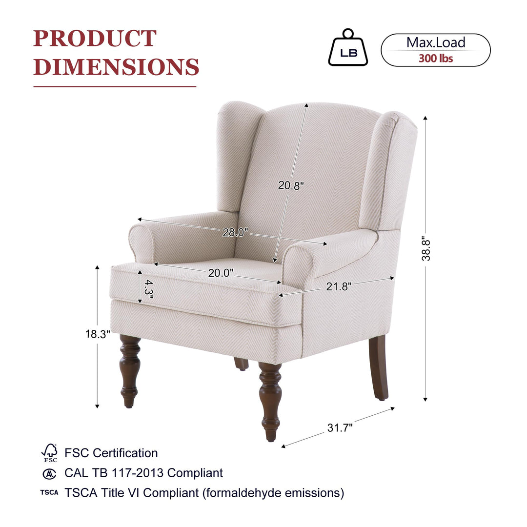 UIMO Printed Wingback Accent Chair, Tan with Lines 