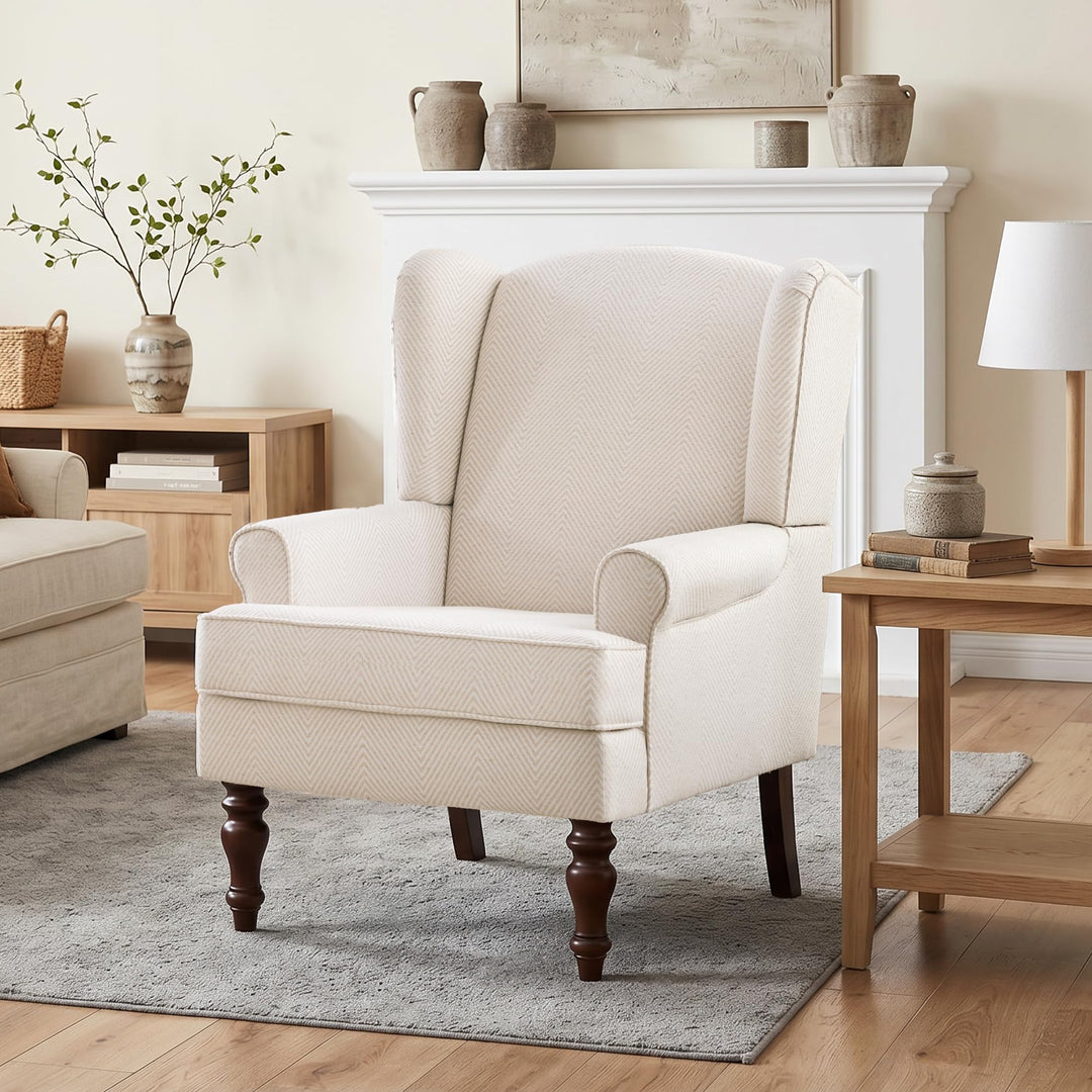 UIMO Printed Wingback Accent Chair, Tan with Lines 