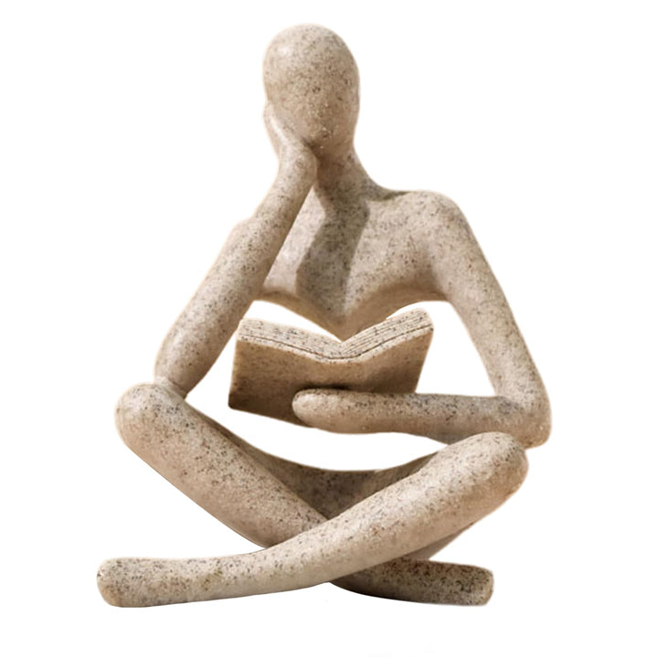 UTTCMK Bookshelf Decor Thinker Statue - Abstract Art Reading Thinker Sculpture Figurine Aesthetic, Modern Home Decoration for Living Room Office Shelves Coffee Table Desk Decor(Beige) 