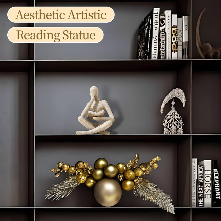 UTTCMK Bookshelf Decor Thinker Statue - Abstract Art Reading Thinker Sculpture Figurine Aesthetic, Modern Home Decoration for Living Room Office Shelves Coffee Table Desk Decor(Beige) 