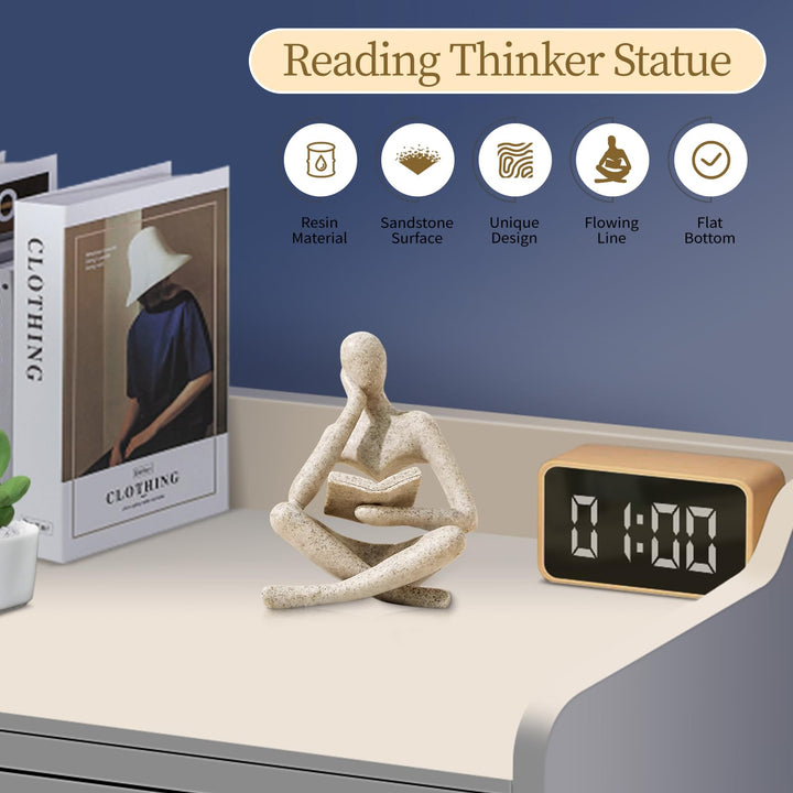 UTTCMK Bookshelf Decor Thinker Statue - Abstract Art Reading Thinker Sculpture Figurine Aesthetic, Modern Home Decoration for Living Room Office Shelves Coffee Table Desk Decor(Beige) 