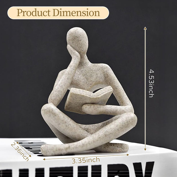 UTTCMK Bookshelf Decor Thinker Statue - Abstract Art Reading Thinker Sculpture Figurine Aesthetic, Modern Home Decoration for Living Room Office Shelves Coffee Table Desk Decor(Beige) 