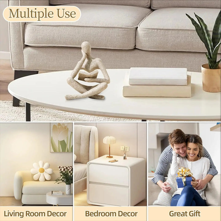 UTTCMK Bookshelf Decor Thinker Statue - Abstract Art Reading Thinker Sculpture Figurine Aesthetic, Modern Home Decoration for Living Room Office Shelves Coffee Table Desk Decor(Beige) 