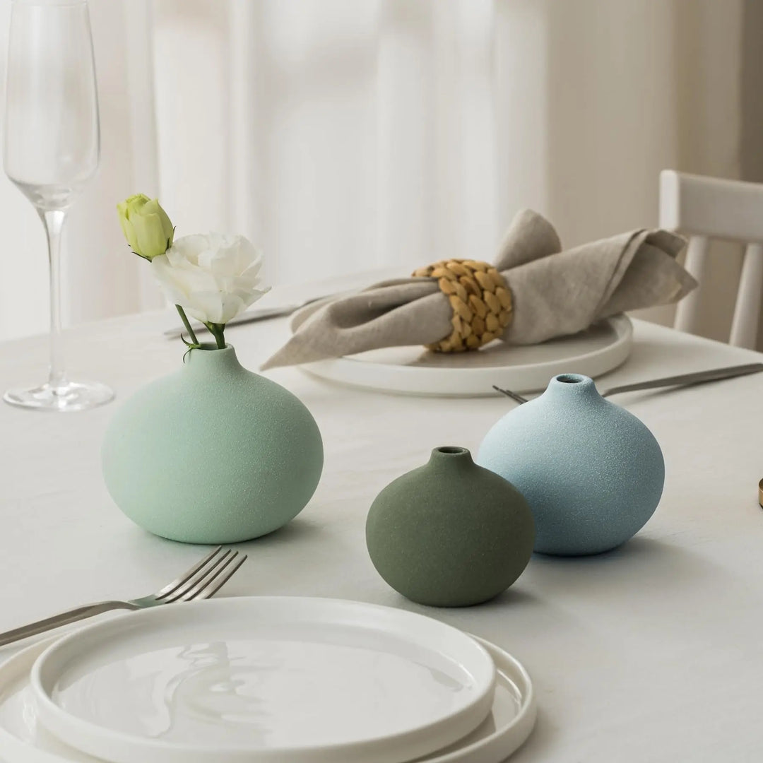 Ceramic Vase Set of 3, Mini Flower Vase for Home Decor, Modern Vase, Small Flower Vases for Dining Table Centerpieces,Living Room,Shelf,Mantel and Entryway Display 