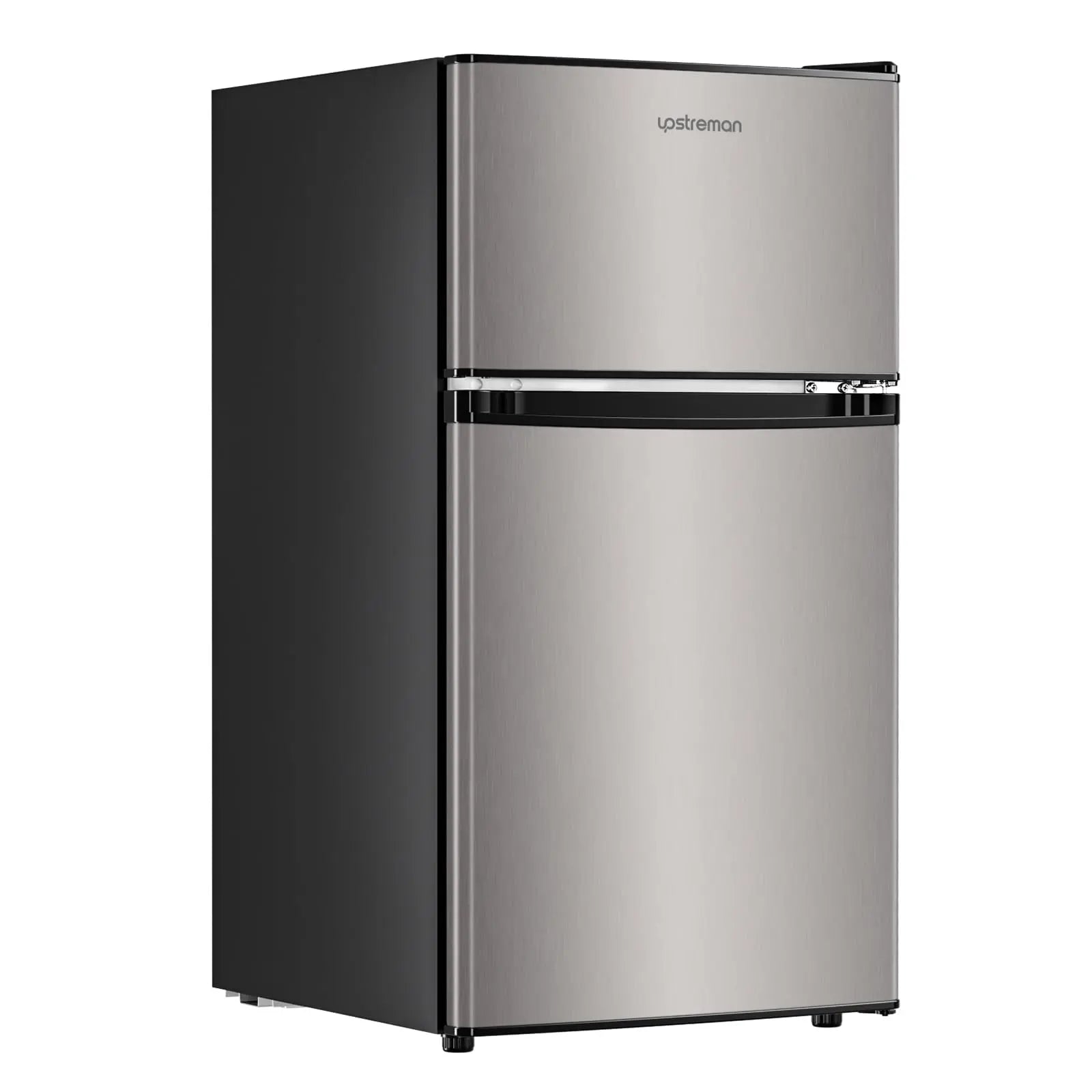 Upstreman 3.2 Cu.Ft Mini Fridge with Freezer, Thermostat - Stainless Steel 