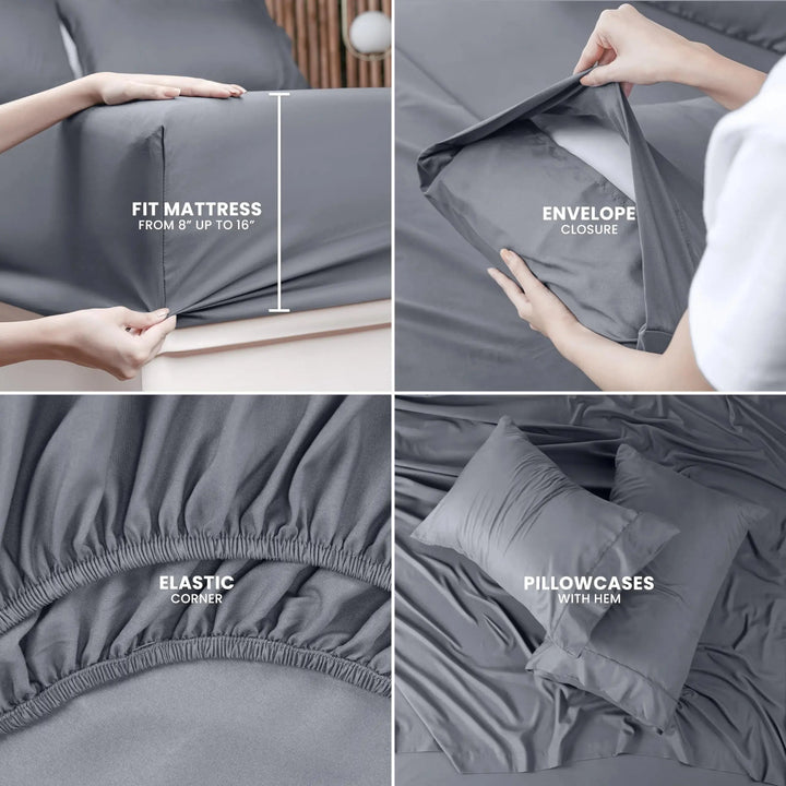 Utopia Bedding Queen Bed Sheets Set - 4 Piece Bedding - Brushed Microfiber - Shrinkage and Fade Resistant - Easy Care (Queen, Grey) 