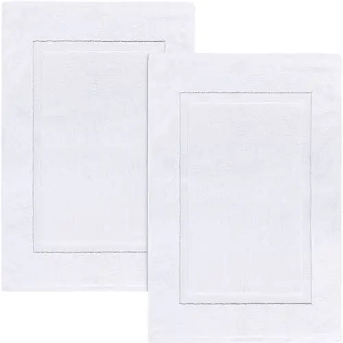 Utopia Towels Cotton Banded Rug Bath Mats, [Not a Bathroom Rug] 21x34 Inches, 100% Ring Spun Cotton - Highly Absorbent and Machine Washable Shower Bathroom Floor Towel, White, 2 Pack 