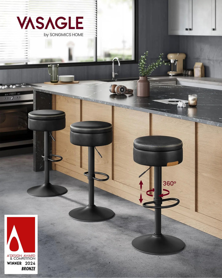 VASAGLE 360° Swivel Bar Stool, Height Adjustable, with Storage 