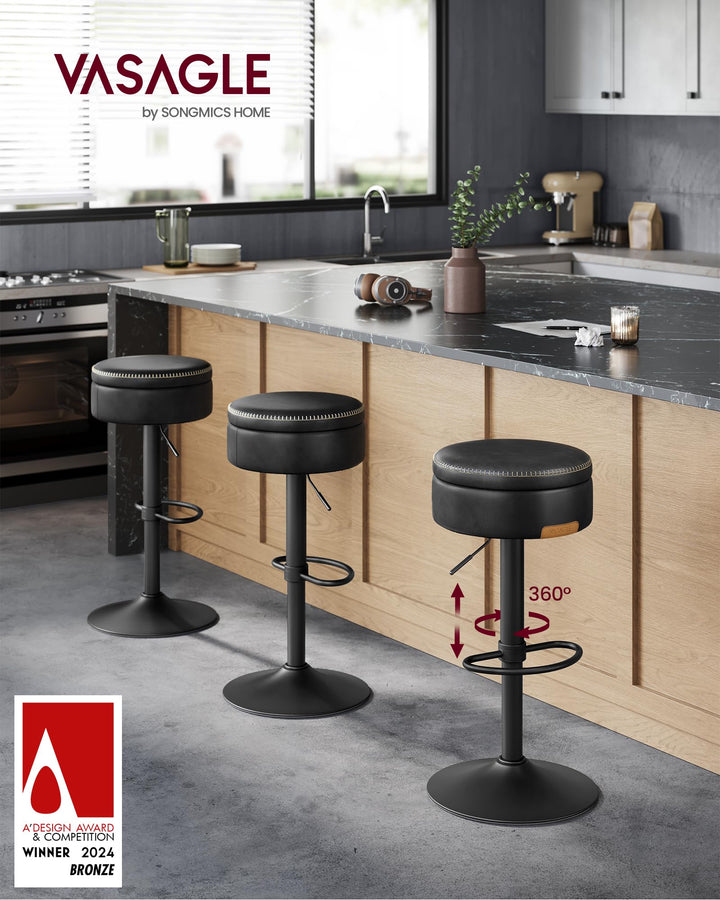 VASAGLE 360° Swivel Bar Stool, Height Adjustable, with Storage 
