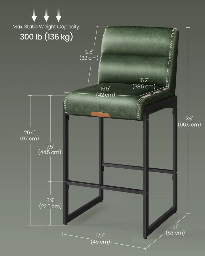 VASAGLE Bar Stools Set of 2, Counter Height Chairs with Backs, 26.4-Inch 