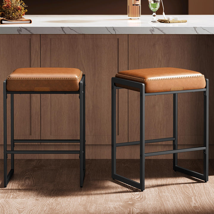 VASAGLE Bar Stools Set of 2, Counter Height, PU Leather, 26-Inch 