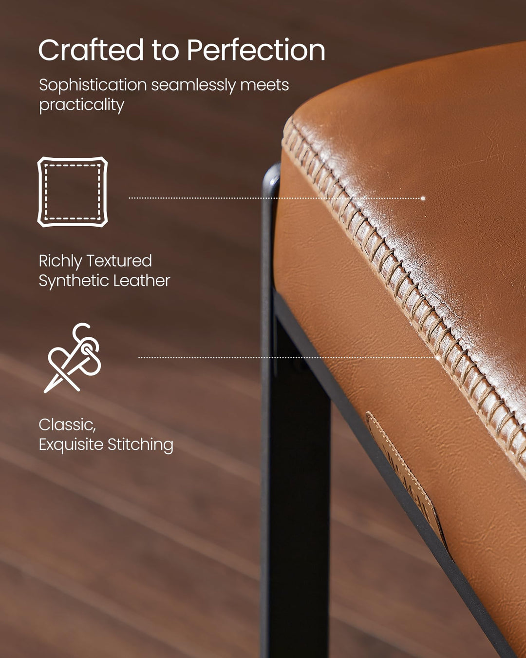 VASAGLE Bar Stools Set of 2, Counter Height, PU Leather, 26-Inch 