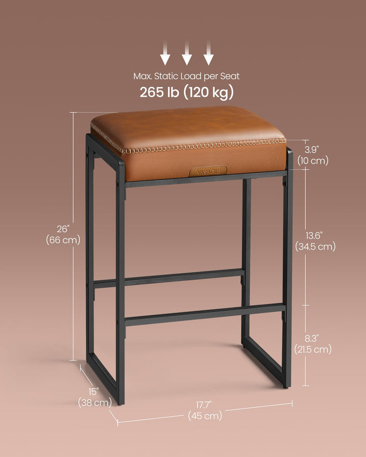 VASAGLE Bar Stools Set of 2, Counter Height, PU Leather, 26-Inch 