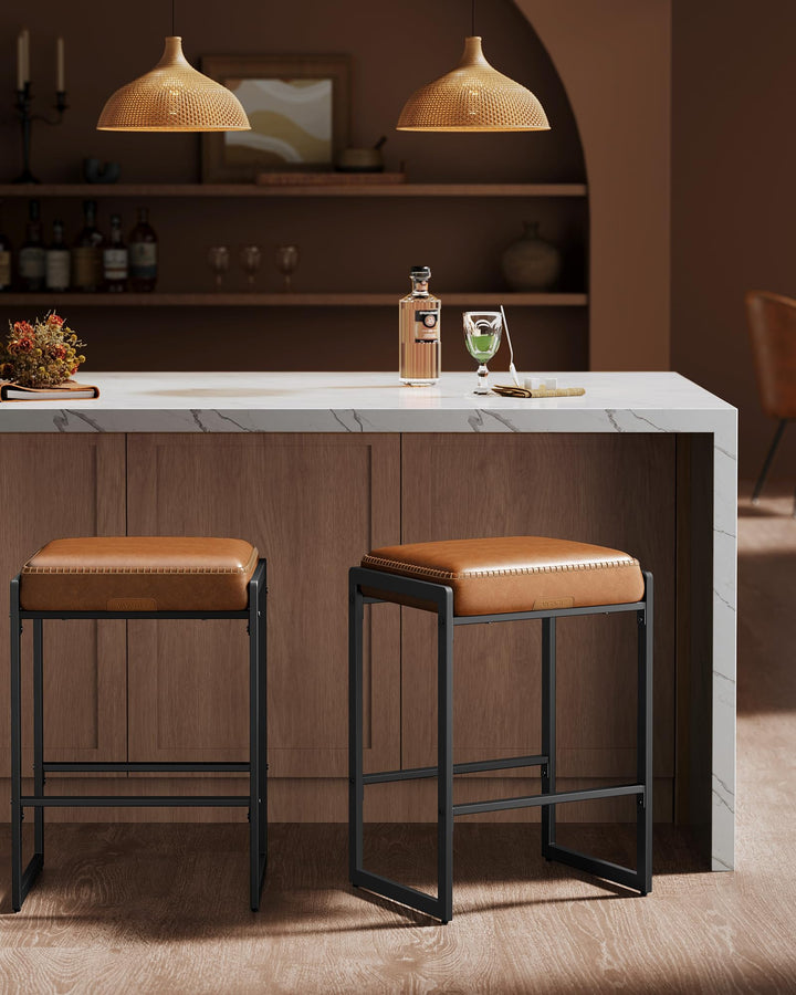 VASAGLE Bar Stools Set of 2, Counter Height, PU Leather, 26-Inch 