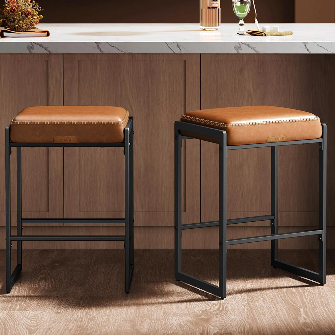VASAGLE Bar Stools Set of 2, Counter Height, PU Leather, 26-Inch 