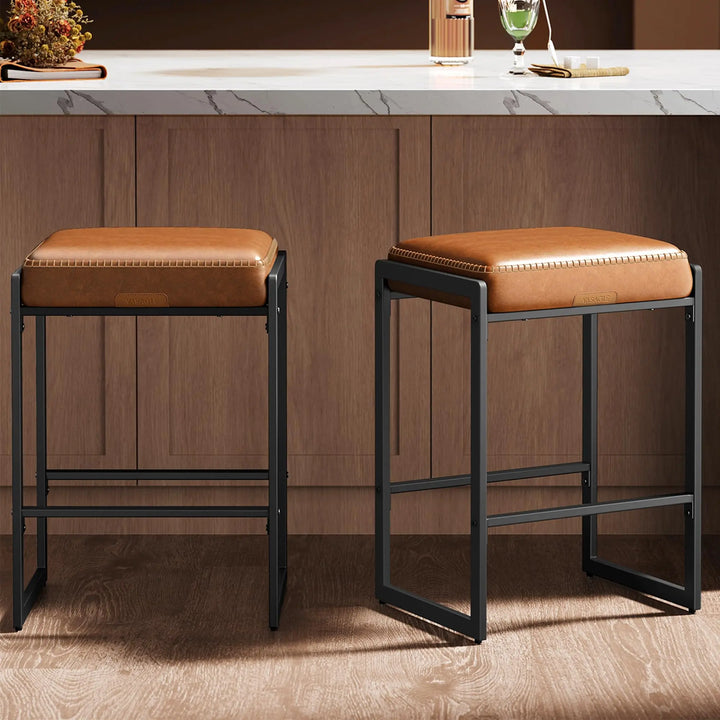 VASAGLE Bar Stools Set of 2, Counter Height, PU Leather, 26-Inch 