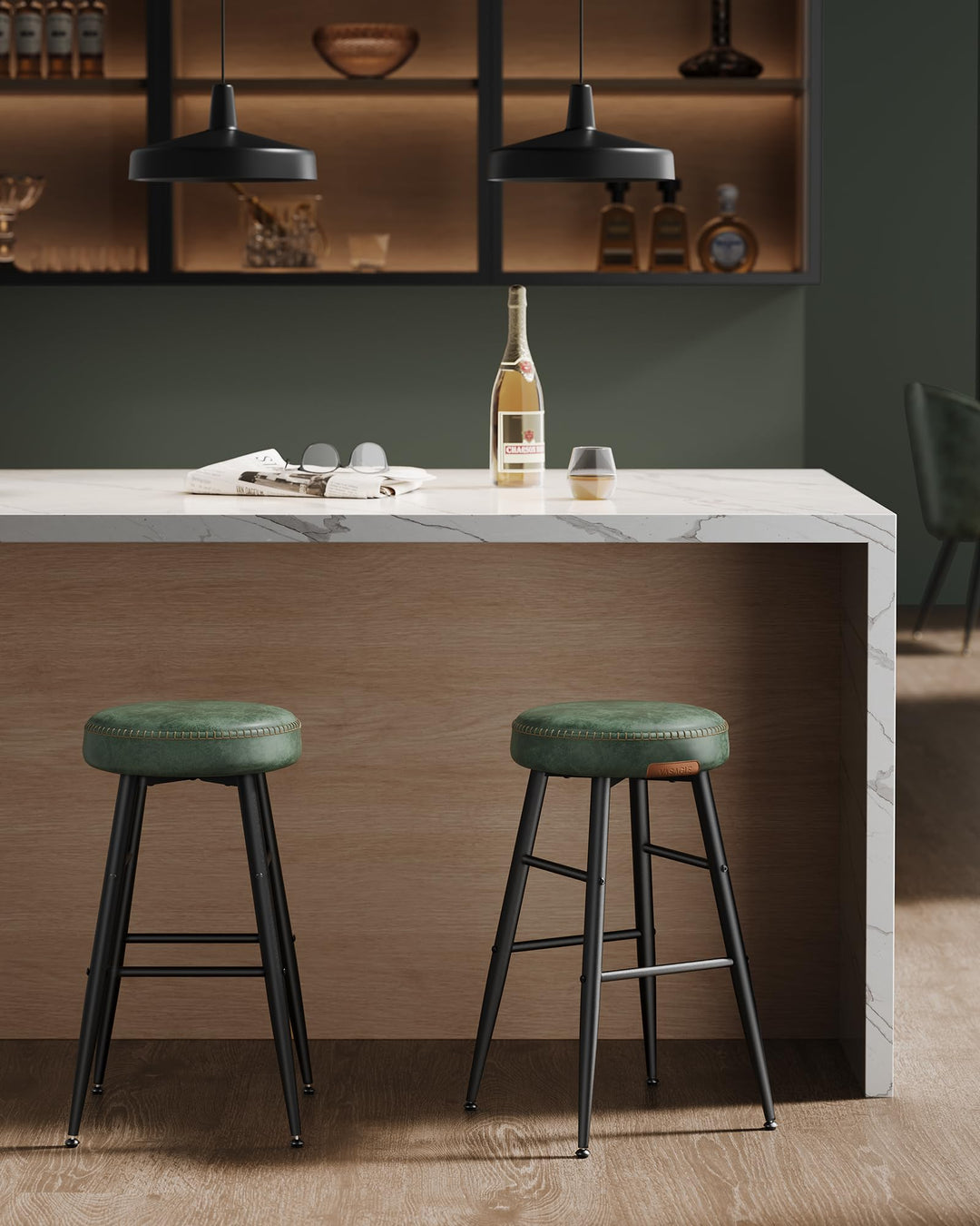 VASAGLE Bar Stools Set of 2, Kitchen Counter Stools, 24.8-Inch Tall 