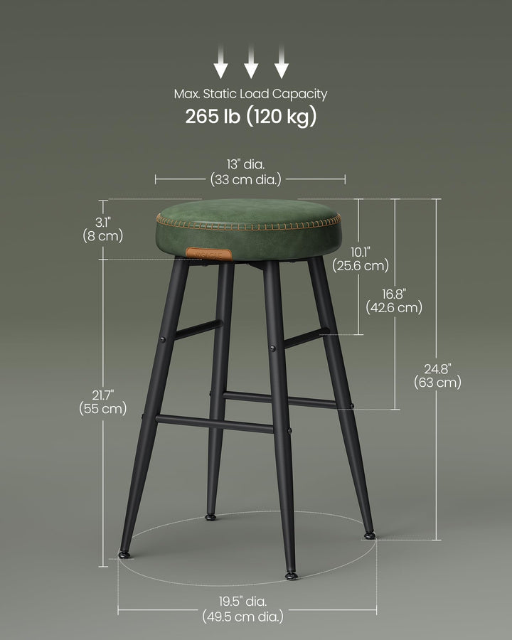 VASAGLE Bar Stools Set of 2, Kitchen Counter Stools, 24.8-Inch Tall 