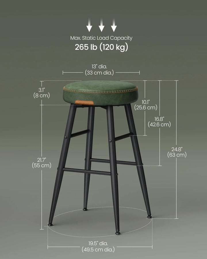 VASAGLE Bar Stools Set of 2, Kitchen Counter Stools, 24.8-Inch Tall 