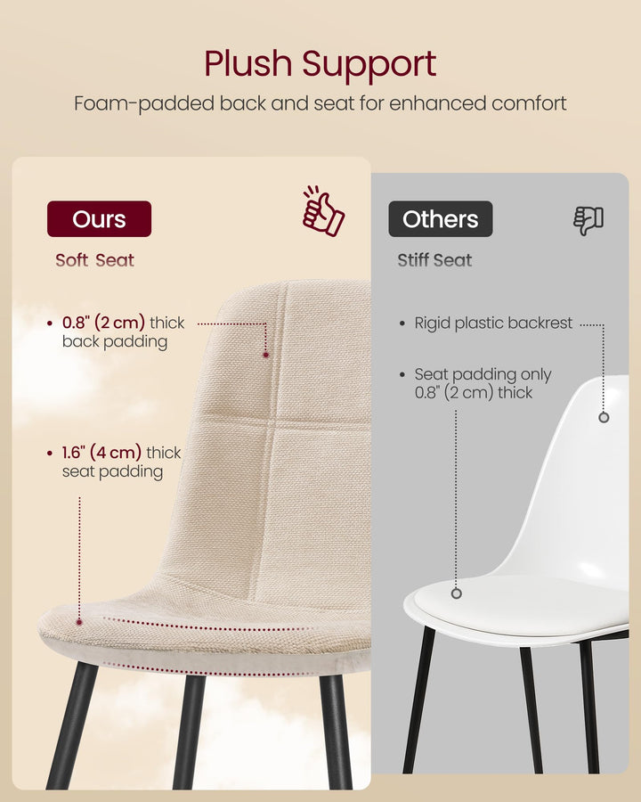VASAGLE Dining Chairs, Set of 4 Dining Room Chairs, Metal Frame, Adjustable Feet, Easy to Clean, Chenille Fabric, Glacier-Textured Synthetic Leather, for Kitchen, Cream White UKDC188W01 
