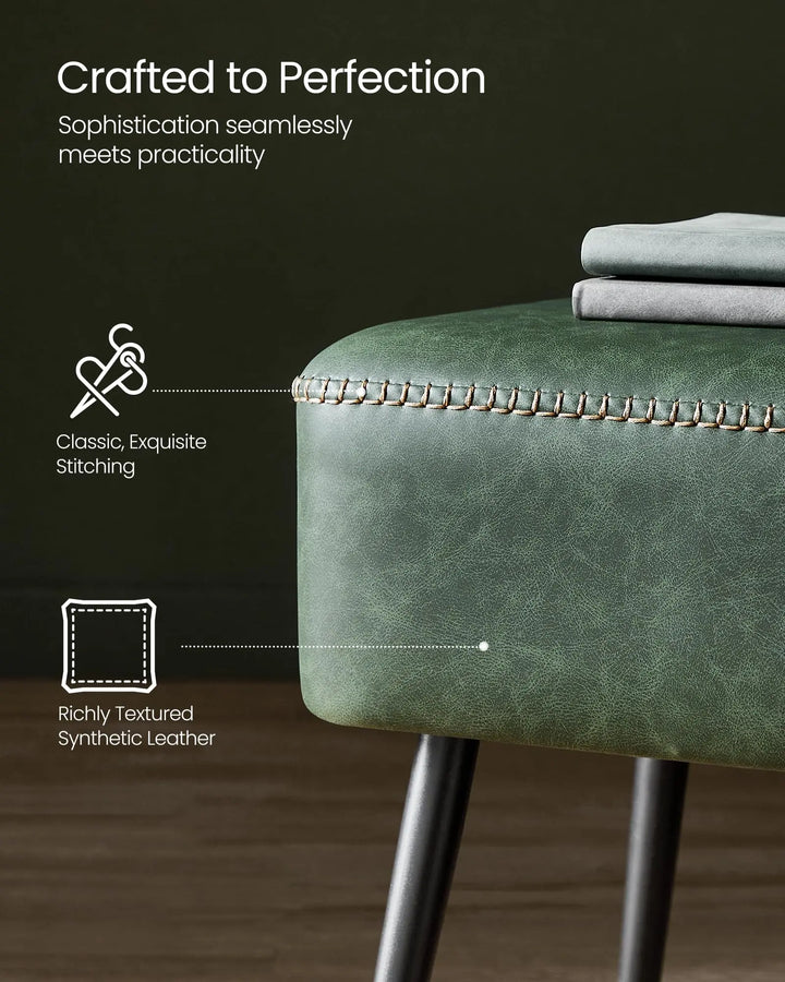 VASAGLE EKHO Collection - Bench for Entryway Bedroom, Synthetic Leather with Stitching, Ottoman Bench with Steel Legs, Living Room, Mid-Century Modern, Loads 660 lb, Forest Green ULOM076C01 
