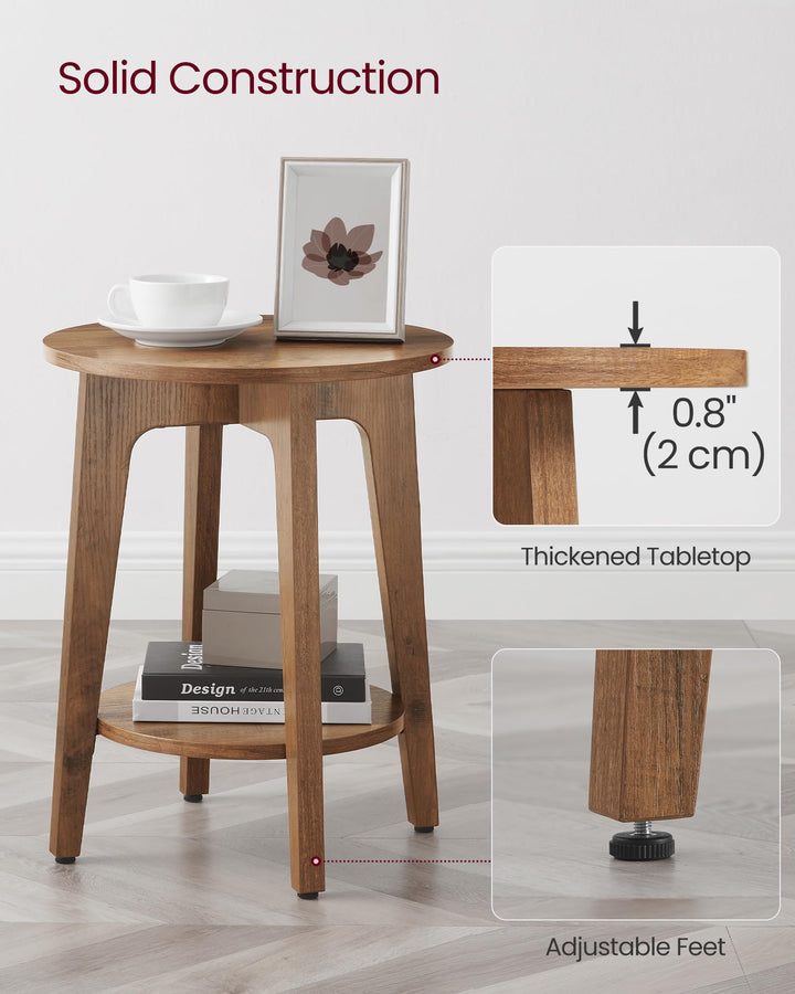 VASAGLE MAEZO Collection - Side Table, 2-Tier Small Round End Table, Nightstand with Tapered Legs, Curved Transitions, for Small Spaces - Honey Brown 