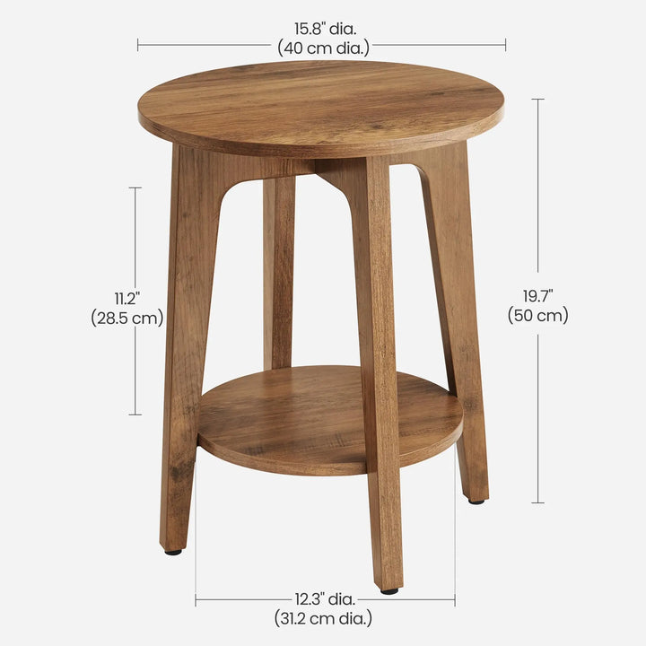 VASAGLE MAEZO Collection - Side Table, 2-Tier Small Round End Table, Nightstand with Tapered Legs, Curved Transitions, for Small Spaces, Living Room, Bedroom, Honey Brown ULET283T41