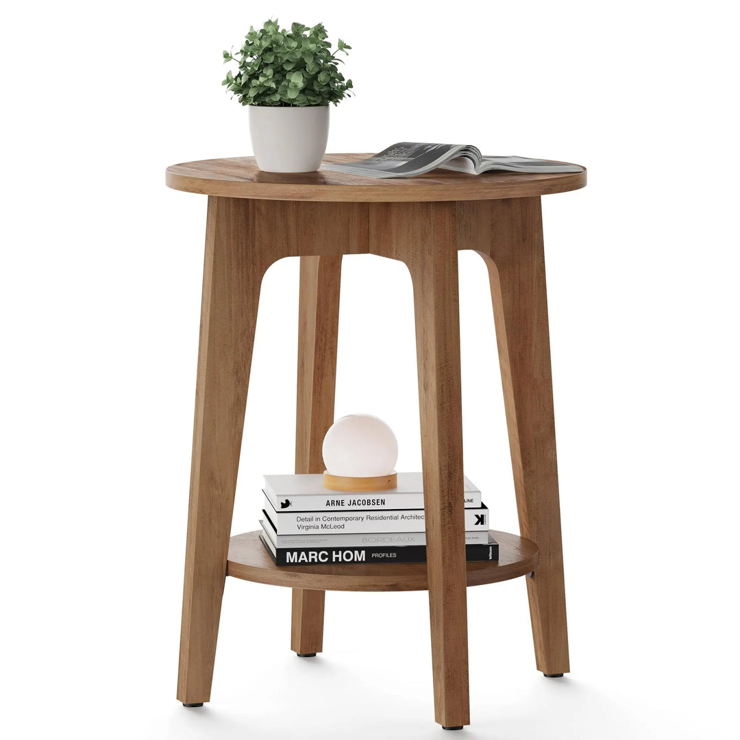 VASAGLE MAEZO Collection - Side Table, 2-Tier Small Round End Table, Nightstand with Tapered Legs, Curved Transitions, for Small Spaces - Honey Brown 