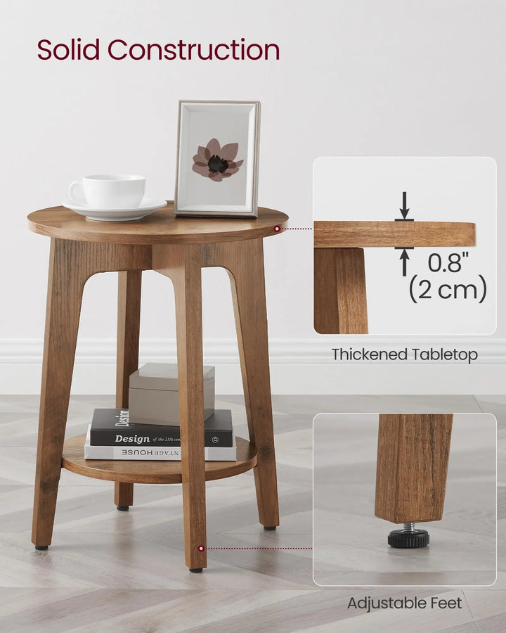 VASAGLE MAEZO Collection - Side Table, 2-Tier Small Round End Table, Nightstand with Tapered Legs, Curved Transitions, for Small Spaces - Honey Brown 