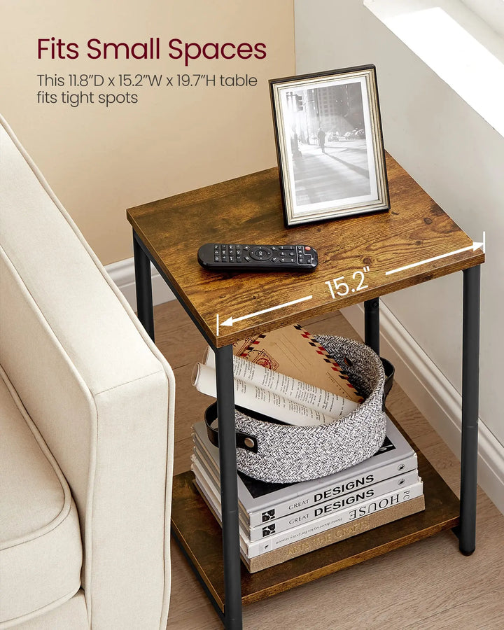 VASAGLE Side Tables Set of 2, Small End Table, Nightstand for Living Room, Bedroom, Office, Bathroom, Rustic Brown and Black ULET272B01 