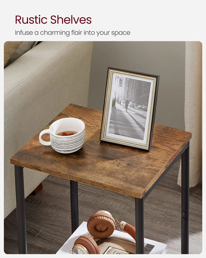 VASAGLE Side Tables Set of 2, Small End Table, Nightstand for Living Room, Bedroom, Office, Bathroom, Rustic Brown and Black ULET272B01 