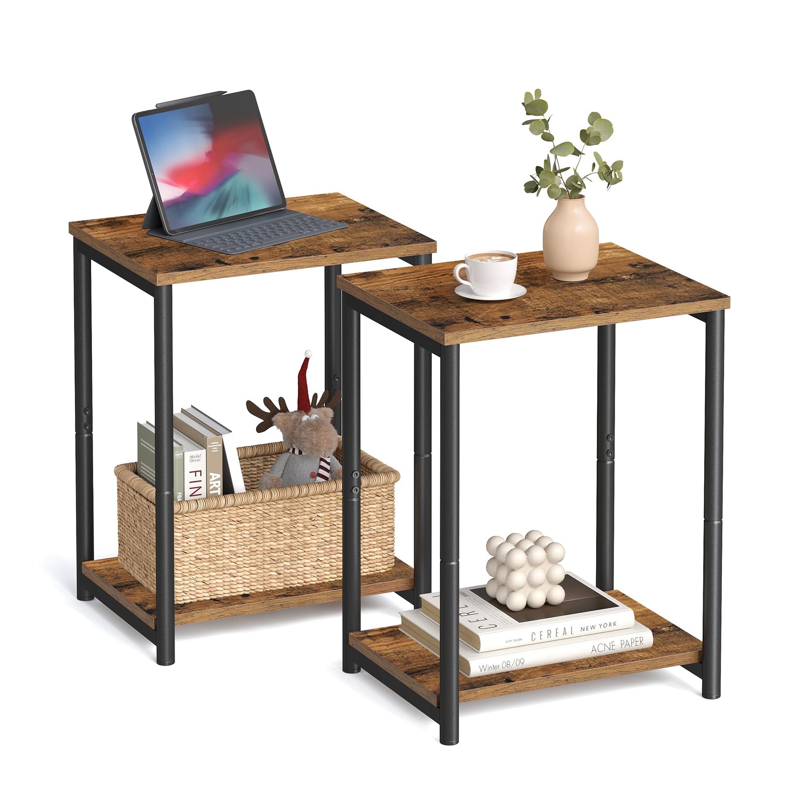 VASAGLE Side Tables Set of 2, Small End Table, Nightstand for Living Room, Bedroom, Office, Bathroom, Rustic Brown and Black ULET272B01 