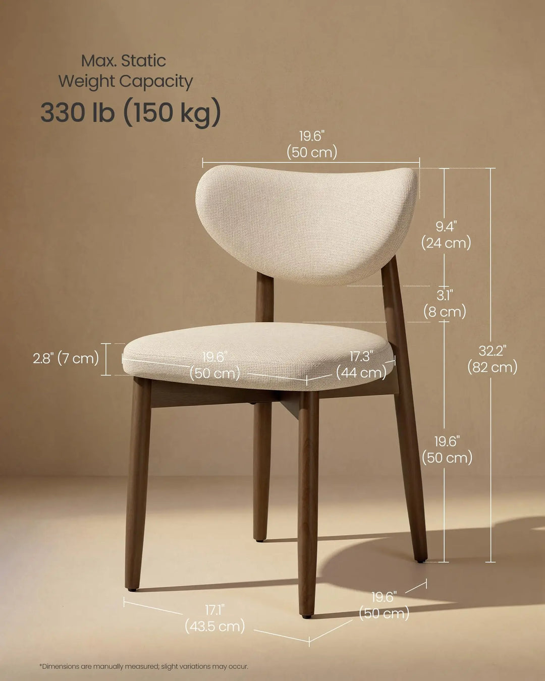 VASAGLE Wooden Dining Chairs Set of 4, Upholstered Kitchen Chairs with Solid Wood Legs, Ergonomic Curved Backrest, Built-in Handle, Mid Century Modern, for Kitchen Dining Vanity, Cappuccino Beige 
