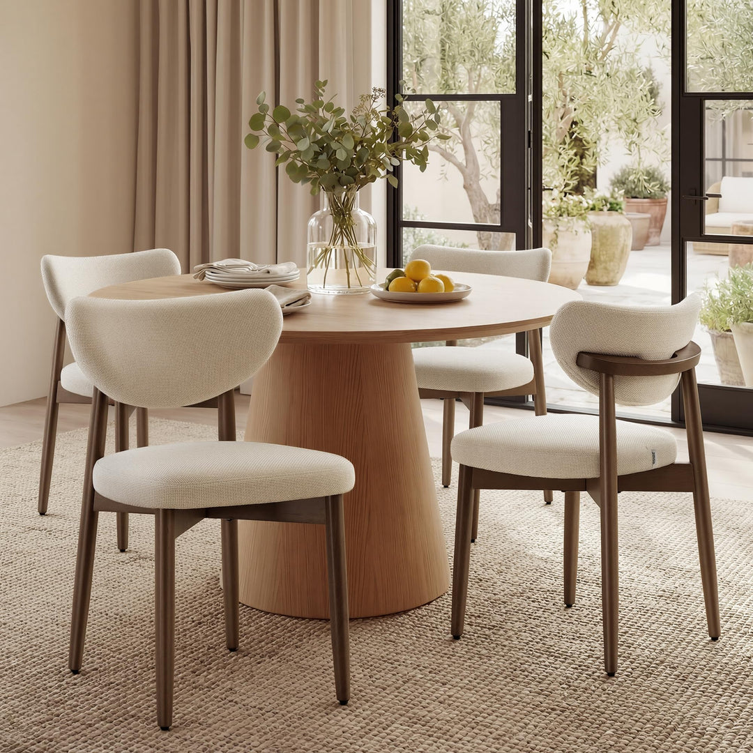 VASAGLE Wooden Dining Chairs Set of 4, Upholstered Kitchen Chairs with Solid Wood Legs, Ergonomic Curved Backrest, Built-in Handle, Mid Century Modern, for Kitchen Dining Vanity, Cappuccino Beige 