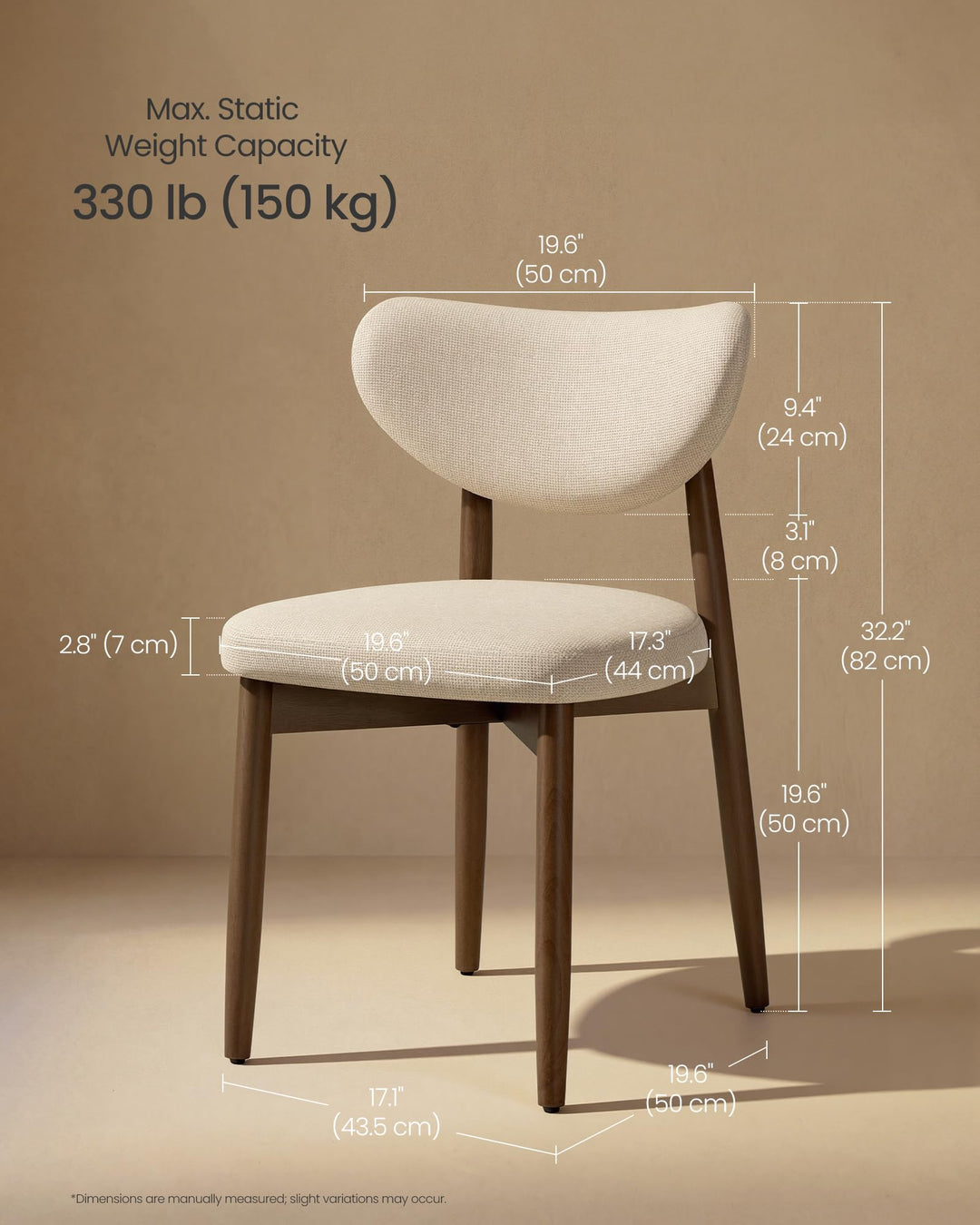VASAGLE Wooden Dining Chairs Set of 4, Upholstered Kitchen Chairs with Solid Wood Legs, Ergonomic Curved Backrest, Built-in Handle, Mid Century Modern, for Kitchen Dining Vanity, Cappuccino Beige 