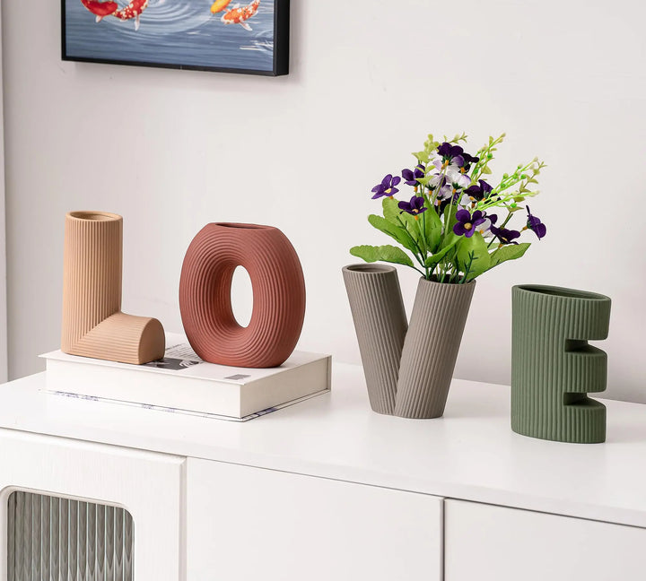 VASETOPIA Creative Vase Set of 4, Modern Nordic Boho Style Flower Vases Home Decor for Living Room Kitchen Office(Green/Brown/Burgundy/Khaki) 