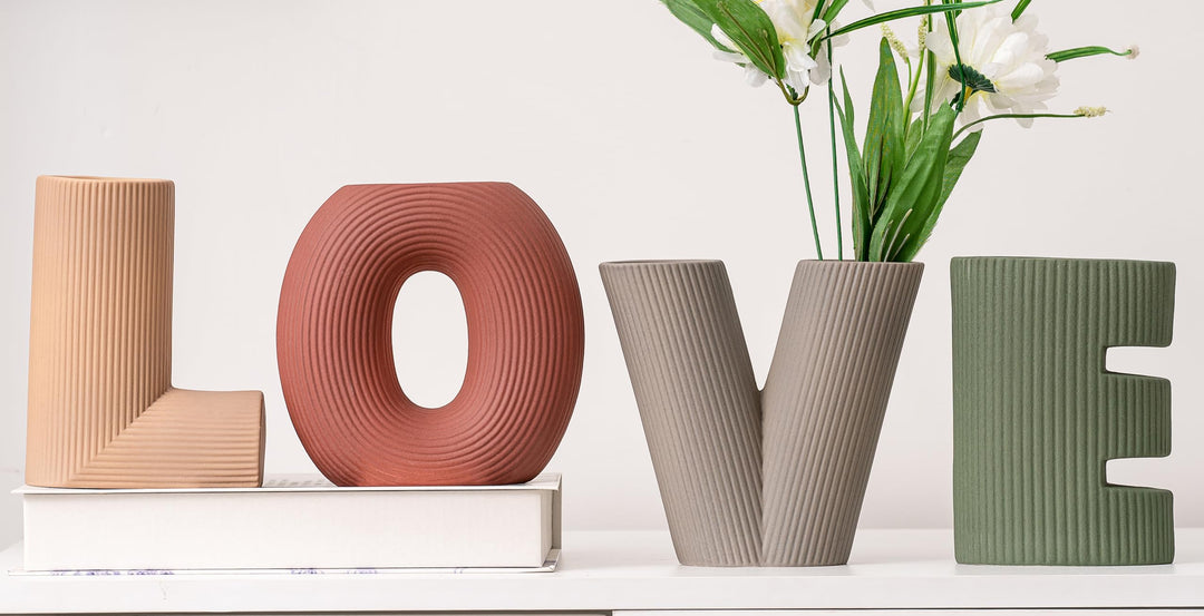 VASETOPIA Creative Vase Set of 4, Modern Nordic Boho Style Flower Vases Home Decor for Living Room Kitchen Office(Green/Brown/Burgundy/Khaki) 