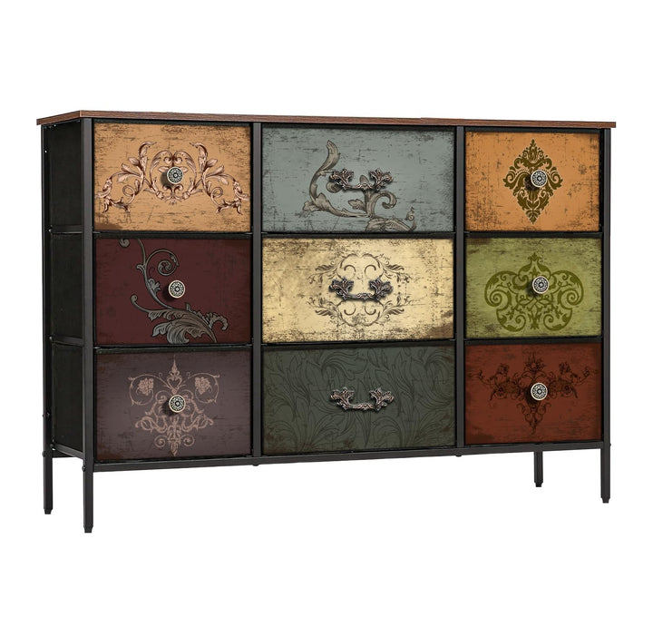 VASICAR Dresser for Bedroom with 9 Deep Fabric Drawers, Wide TV Stand 