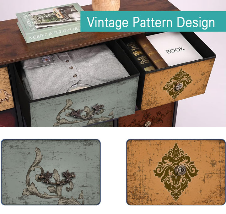 VASICAR Dresser for Bedroom with 9 Deep Fabric Drawers, Wide TV Stand 