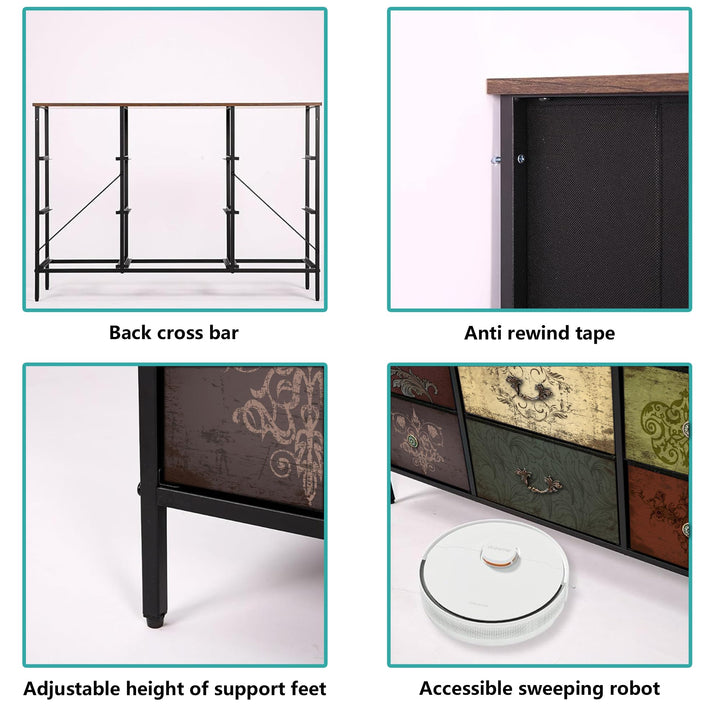 VASICAR Dresser for Bedroom with 9 Deep Fabric Drawers, Wide TV Stand 