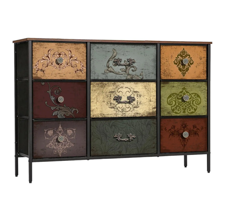 VASICAR Dresser for Bedroom with 9 Deep Fabric Drawers, Wide TV Stand 