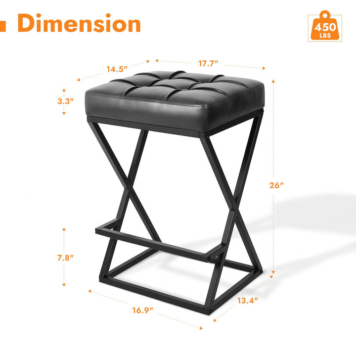 VATROS Bar Stools Set of 3, 26 Inch Counter Height Stool Faux Leather Black 